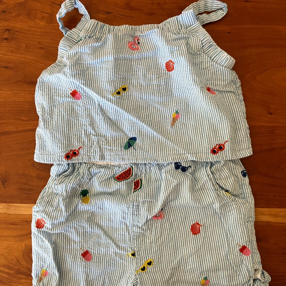 Mini Boden Striped Bodysuit with Colorful Embroidery